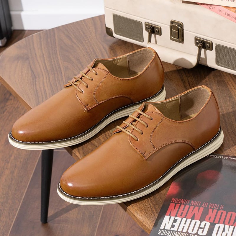 Vostey Mens Casual Dress Shoes Wingtip Plain Business Dress Shoes for Men (BMY618 Yellow Brown 11) - Image 2